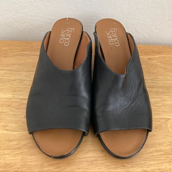 Franco Sarto Dublin Leather Wedge Sandals Heels Size 7.5 Slip On Open Toe - Picture 3 of 14